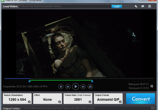 Main interface of video gif maker