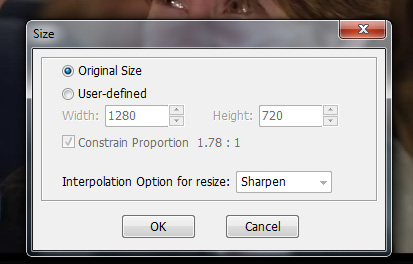 original size or user defined