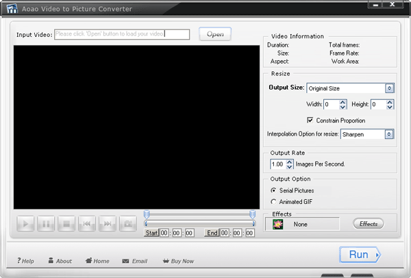 Main interface of video to picture software