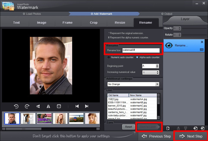 Batch rename photos with Aoao Photo Watermark 