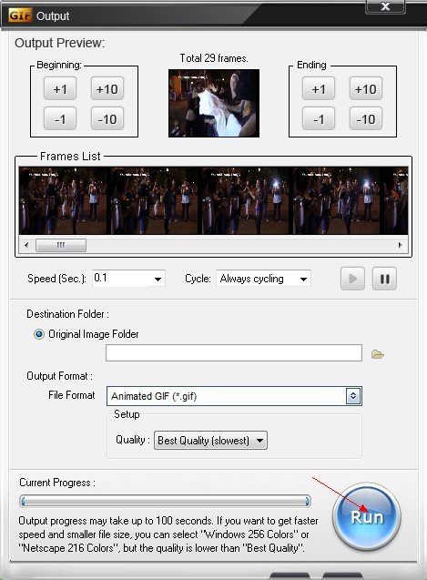 Output window of Aoao Video to GIF Converter