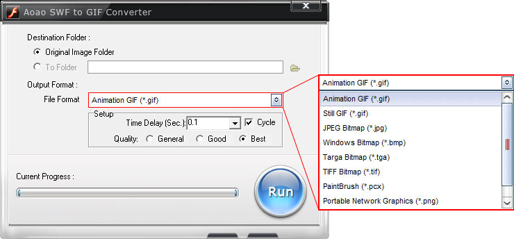 output setting including output folder, format, parameter