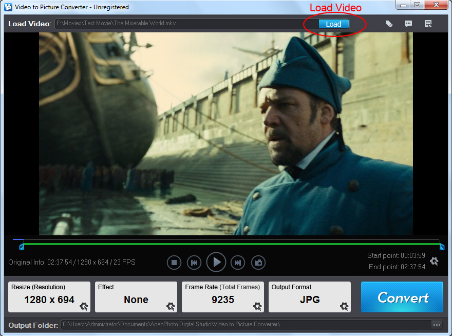 Main interface of video to picture software