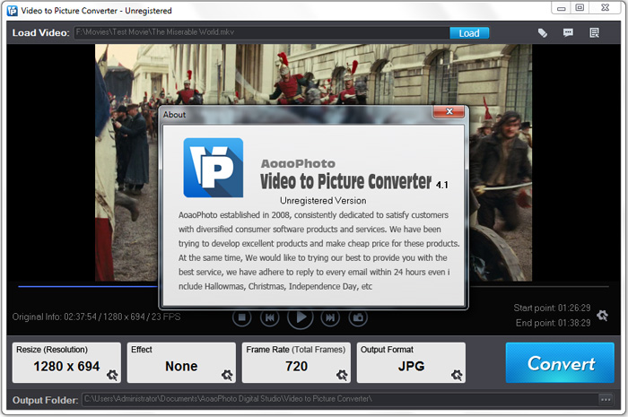 About interface of video to picture converter